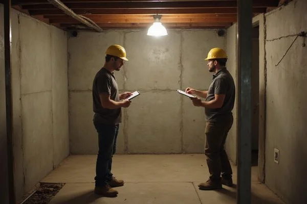 Contractor repair estimate on a clipboard in a basement