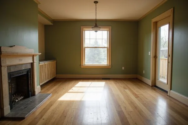 Empty living room in an older home awaiting sale