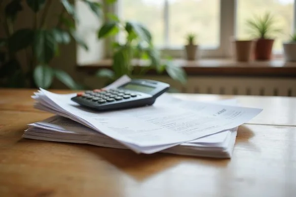 Utility and insurance bills with a calculator