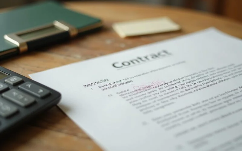 Highlighted contract clause next to a calculator