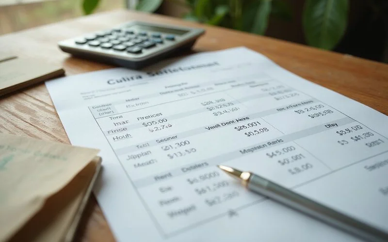 Settlement statement with rent prorations and a calculator