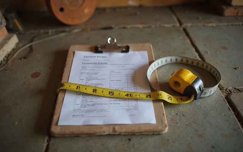 Contractor's repair estimate on a clipboard in a basement