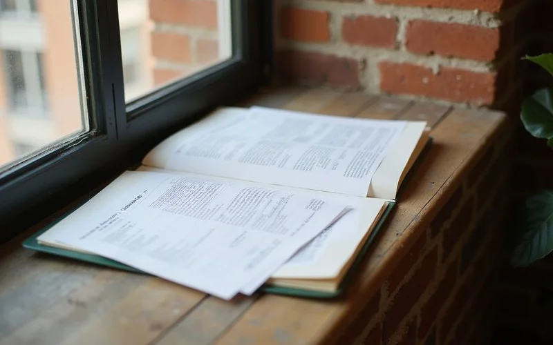 Condo association documents on a loft windowsill