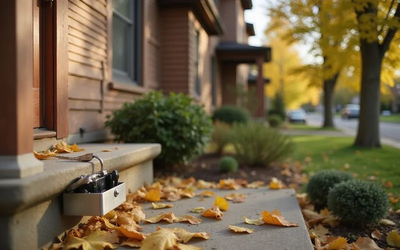 House key lockbox on a Saint Paul front door with autumn leaves