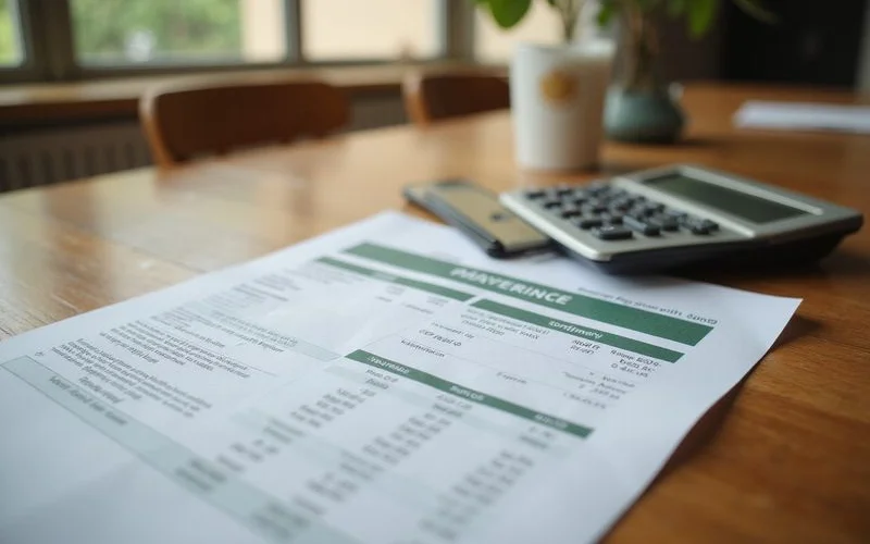Mortgage payoff statement and calculator on a table