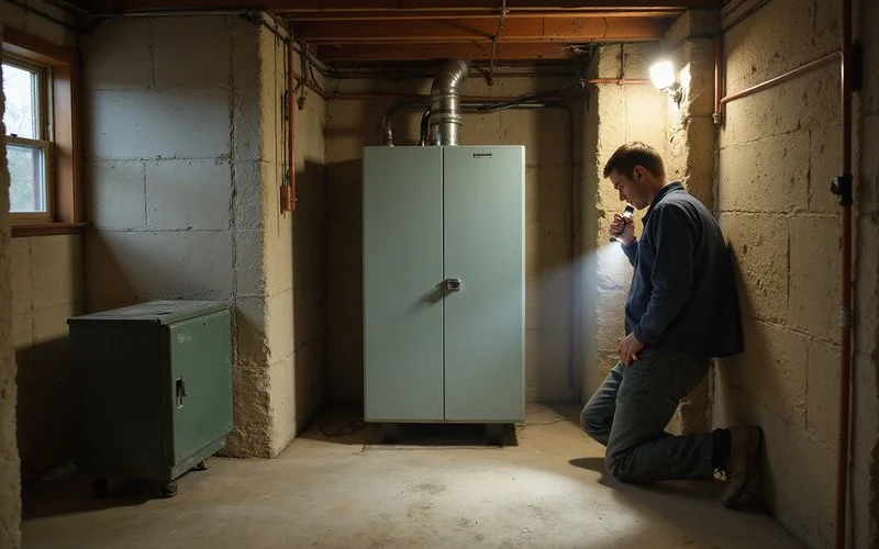 Basement boiler and electrical panel being inspected