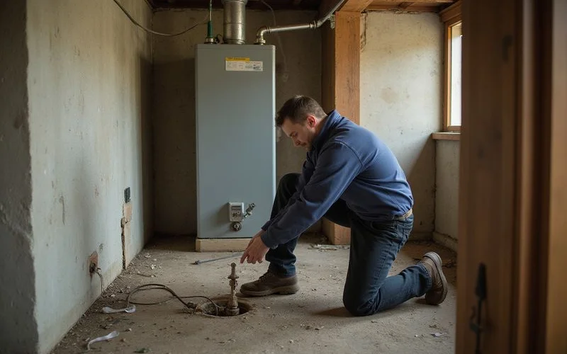 Plumber winterizing water lines in an empty home