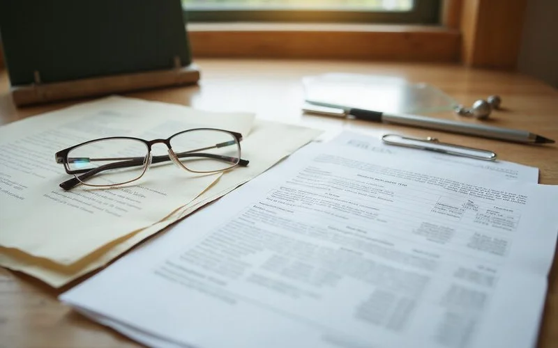 Settlement statement and closing documents on a table