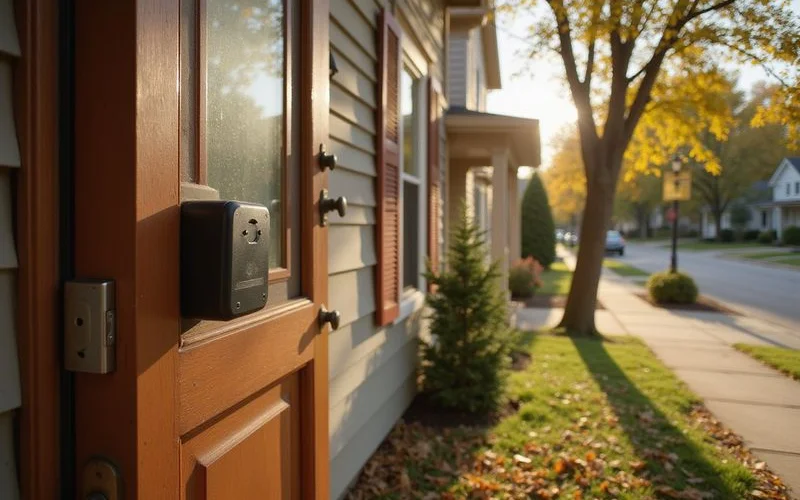 Lockbox on the front door of an empty house