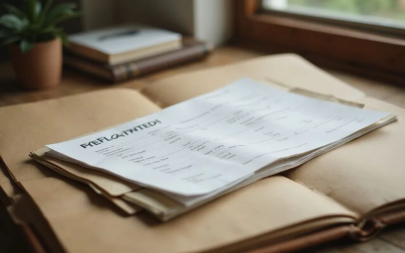 Home repair receipts and an old inspection report in a folder