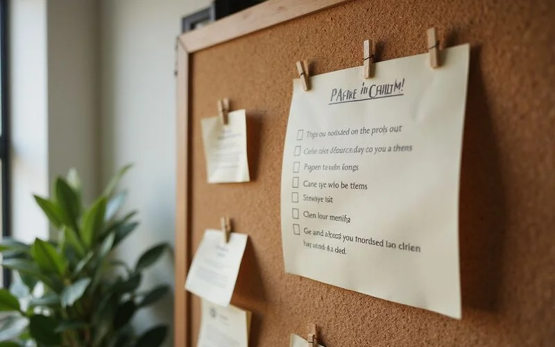 Step-by-step checklist pinned to a corkboard