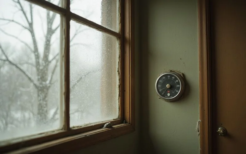 Thermostat set low in an empty house during winter