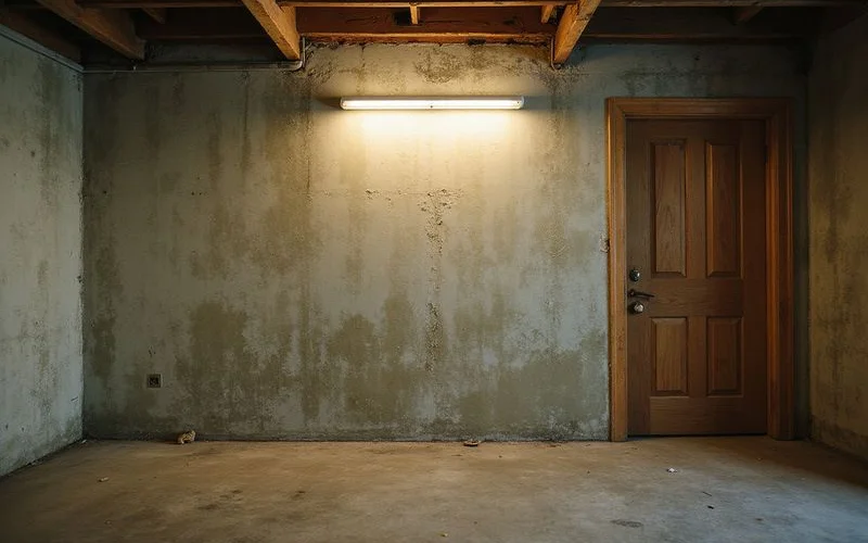 Water-stained basement wall in an older home