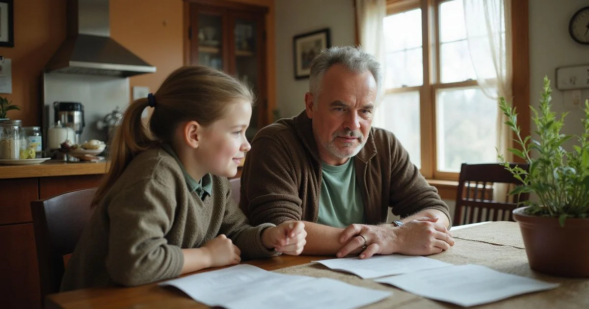 Adult siblings reviewing estate papers at a dining table