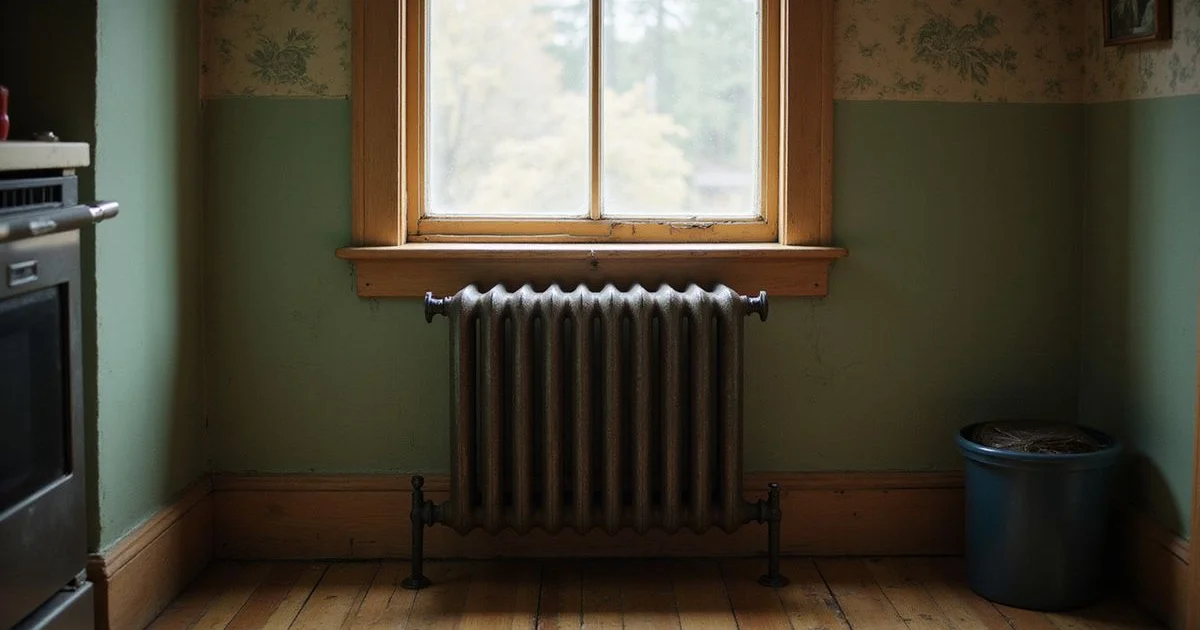 Cast-iron radiator under a window in an older Saint Paul home