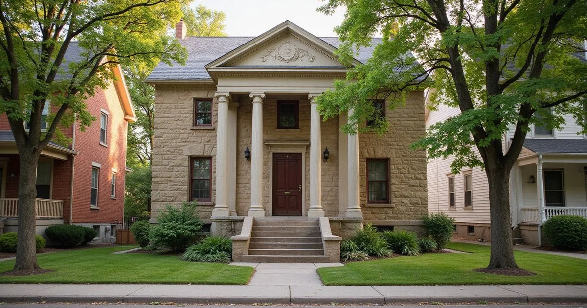 Courthouse-style civic building exterior in soft daylight