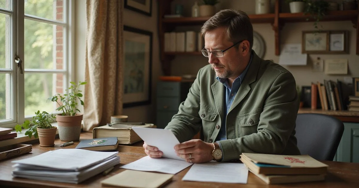 Landlord organizing lease files in a home office