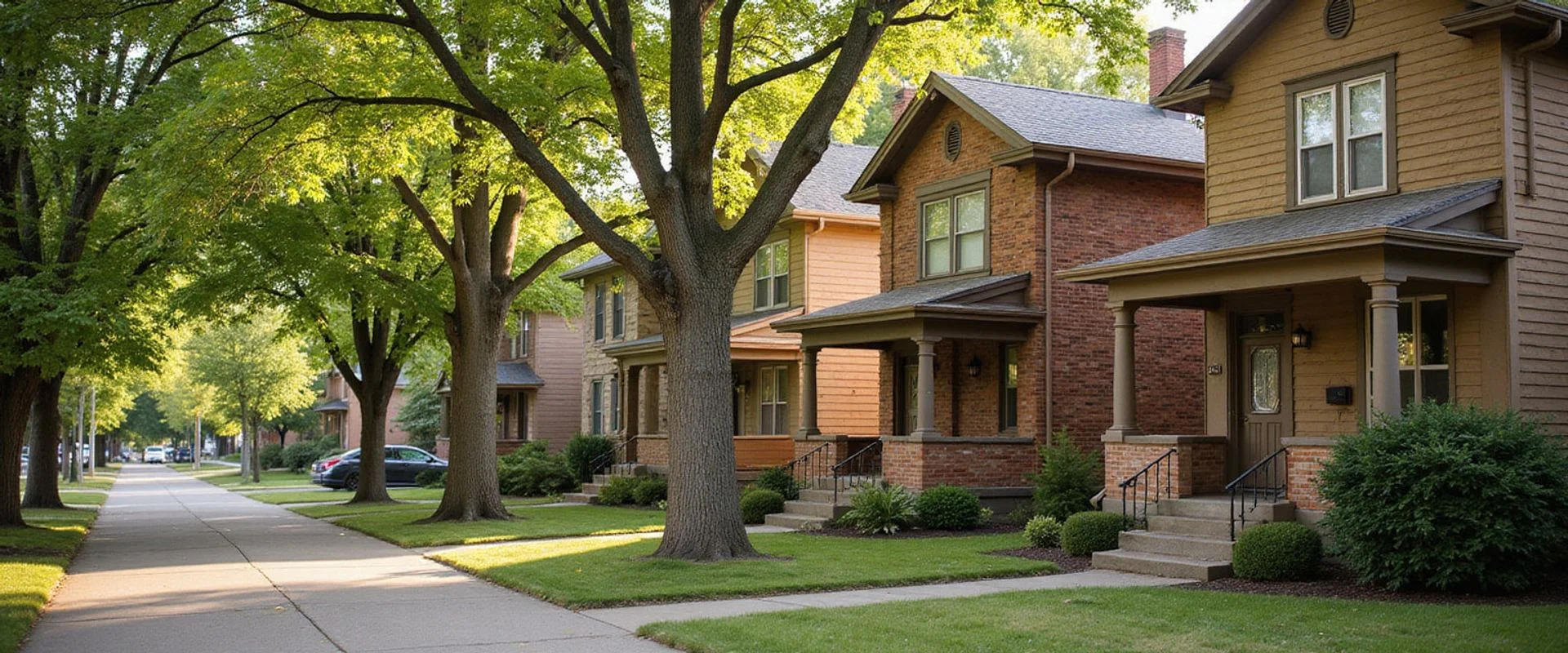 Older homes and a duplex on a Merriam Park block