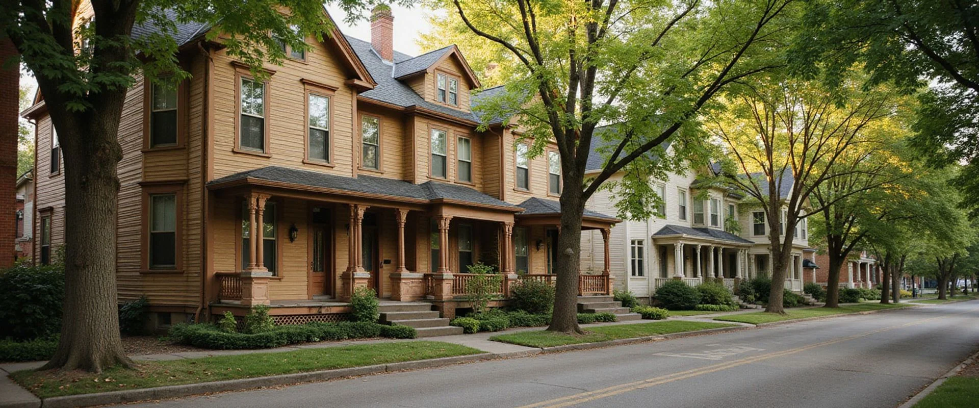Victorian houses on a Dayton's Bluff street above downtown