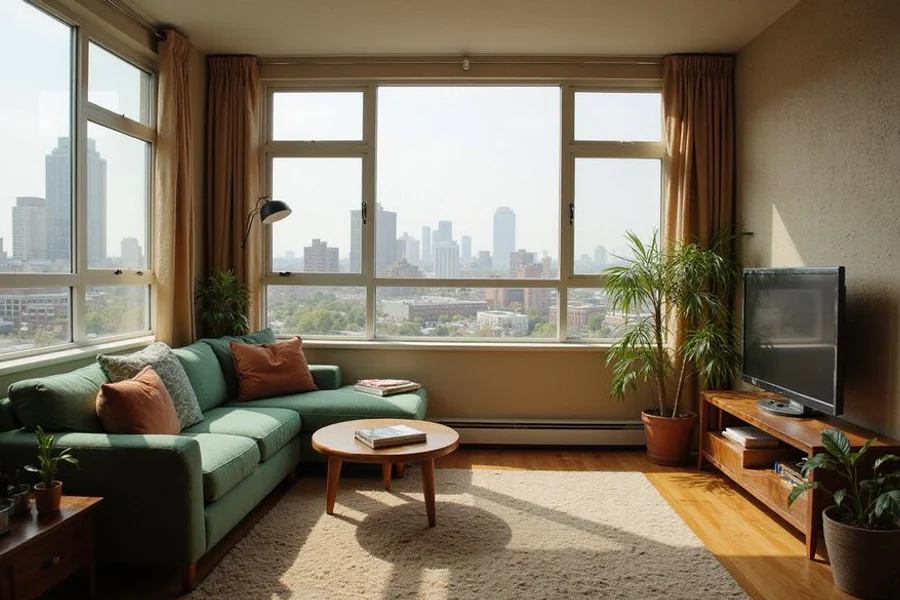 Downtown Saint Paul condo living room with city view