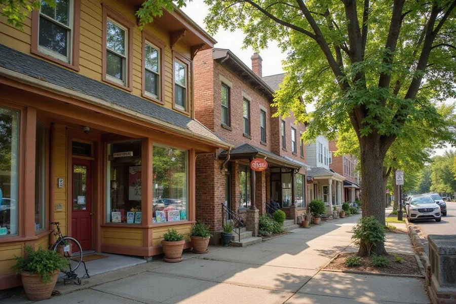 Small storefronts in a West Side business district