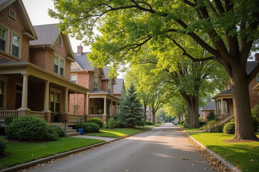 Winding Crocus Hill street with large older homes