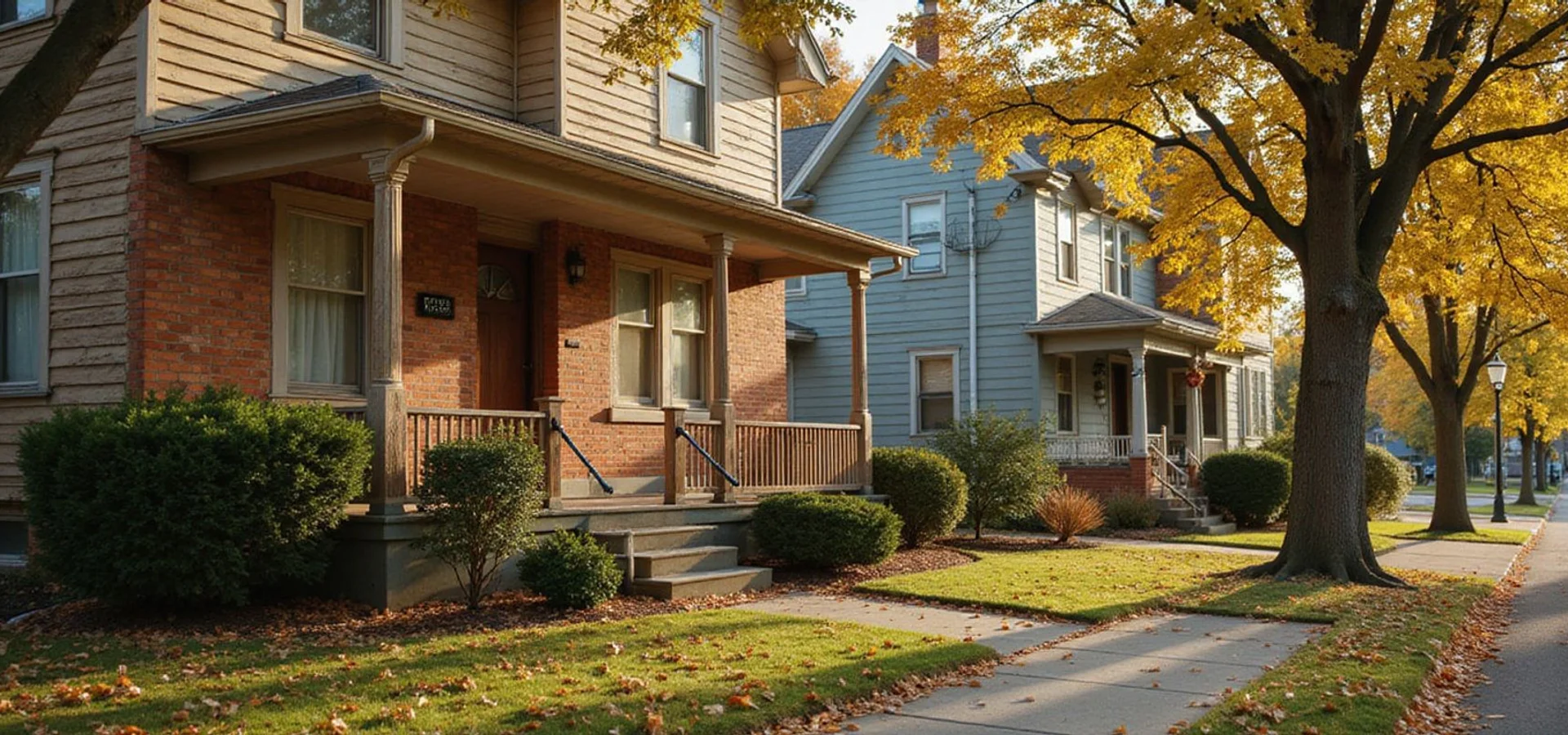 Empty older house on a quiet Saint Paul street in autumn