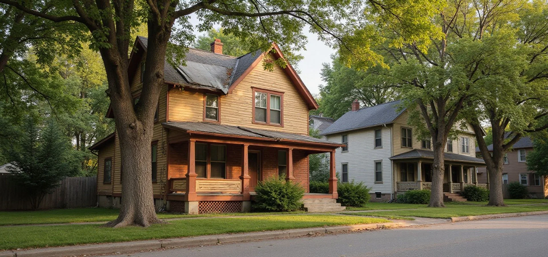 Older Saint Paul house with a damaged porch roof