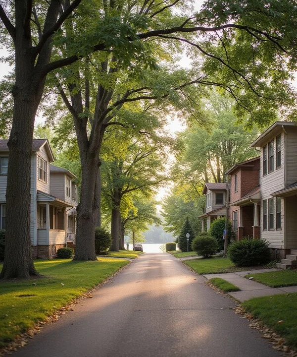 Quiet residential street in Shoreview, Minnesota