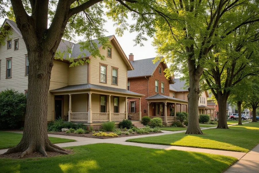 Historic homes facing the square in Irvine Park