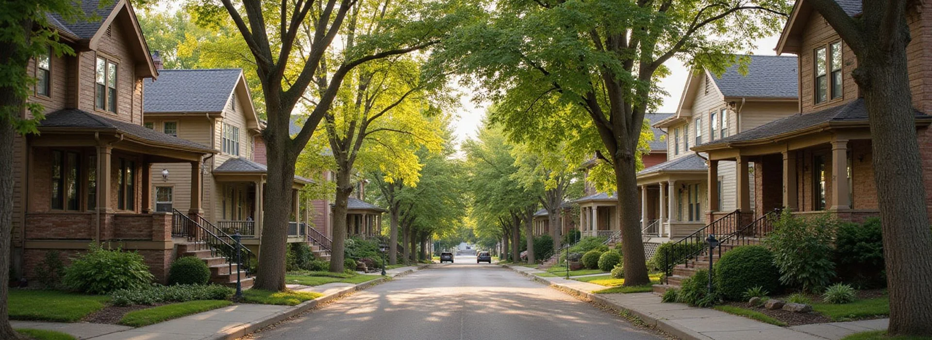 Saint Paul residential street with older homes and boulevard trees