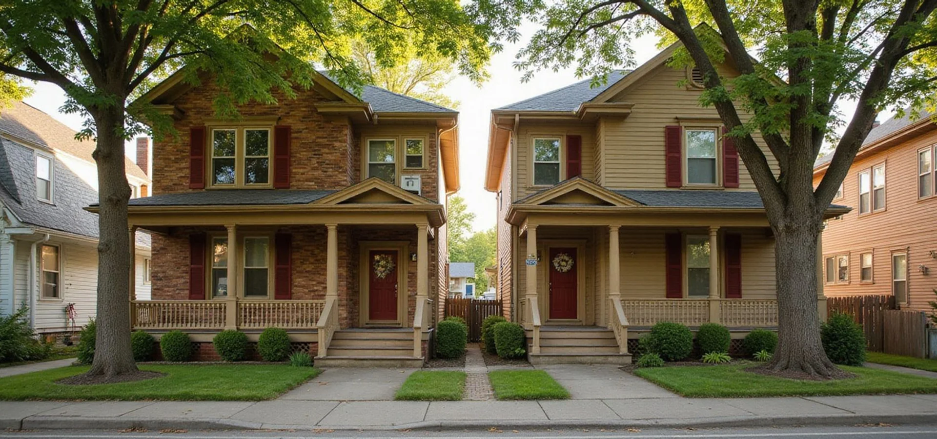 Side-by-side duplex rental on a tree-lined Saint Paul street